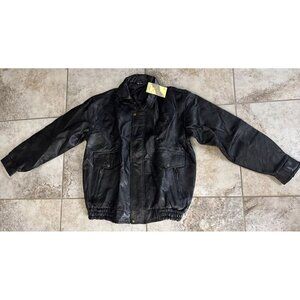 Hunters Ridge Mens Leather Jacket Large Black Full Zip Biker Retro Grunge NEW